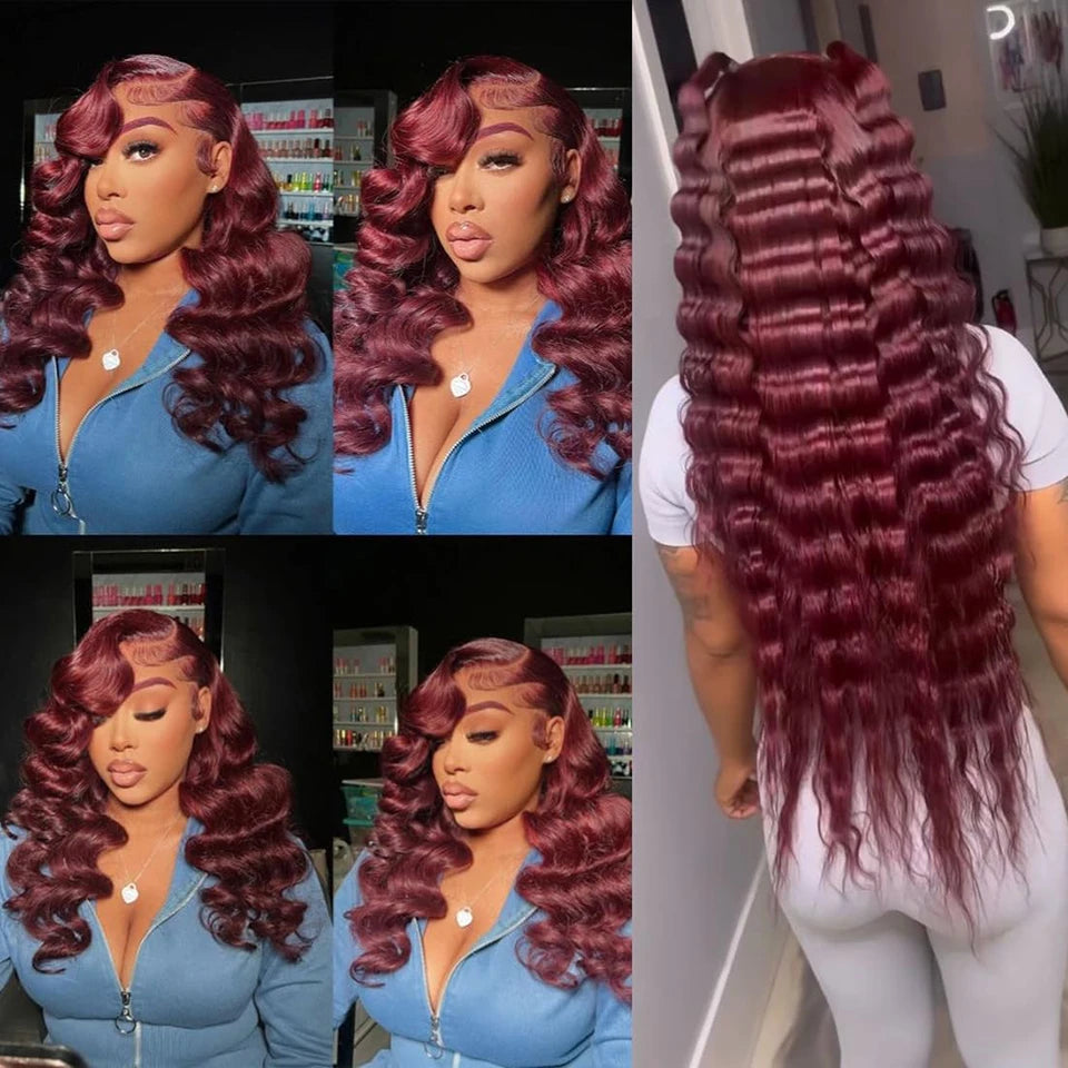 Burgundy Bundles with Closure 99j Loose Deep wave Human Hair