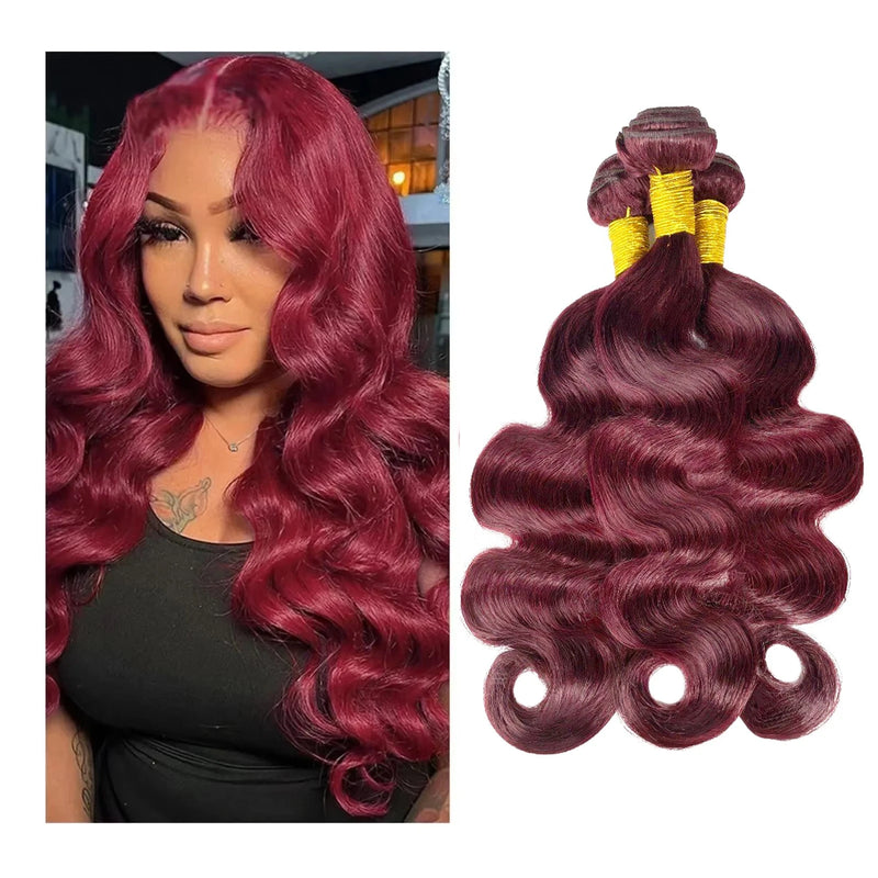 Human Hair Bundles Burgundy Body Wave Bundles Brazilian Red Hair