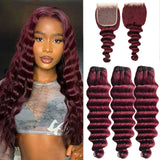 Burgundy Bundles with Closure 99j Loose Deep wave Human Hair