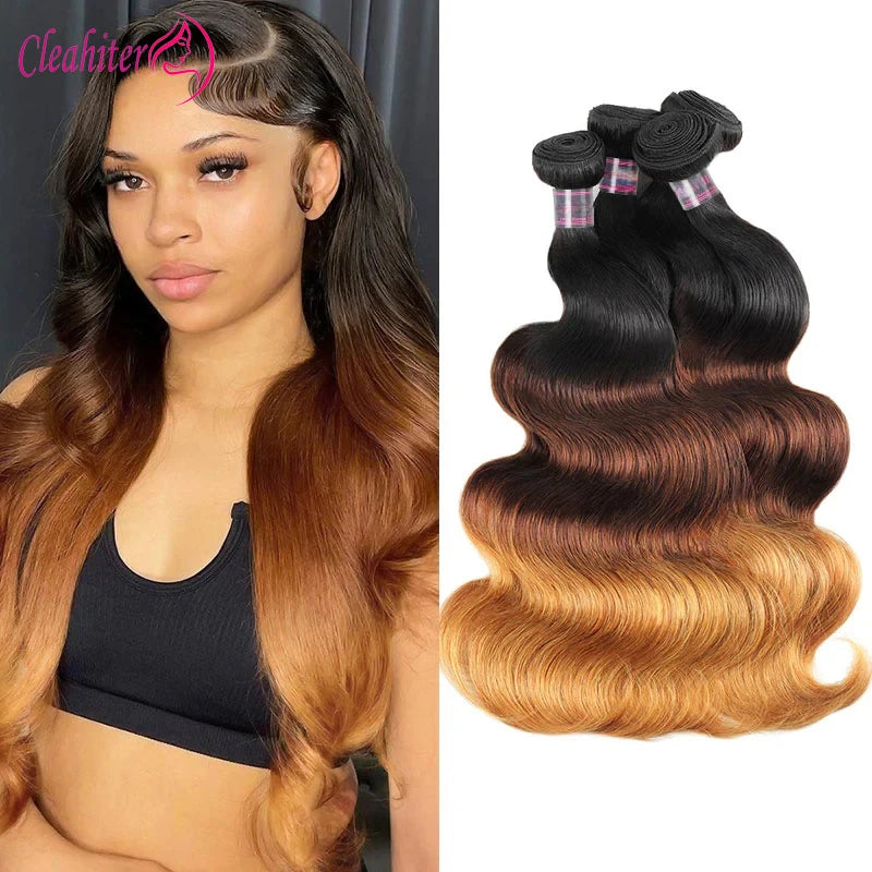 Brazilian Hair T1B/4/27 Ombre Color 1/2/3 Bundles Body Wave Human Virgin Hair