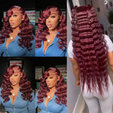 Burgundy Bundles with Closure 99j Loose Deep wave Human Hair