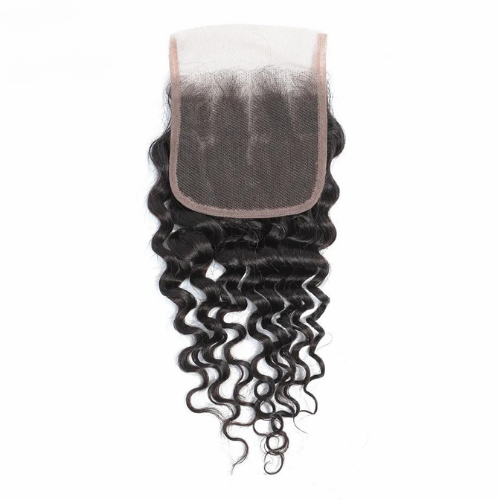4×4 Deep Wave Bundles With Closure Peruvian Human Hair