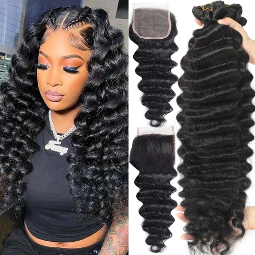 Loose Deep Wave Bundles Closure Frontal HD Transparent Lace